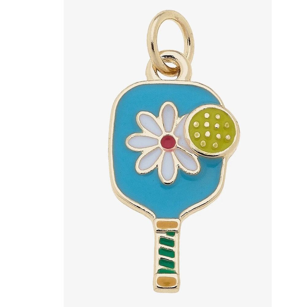 Flower Enamel Pickleball Paddle Charm in Aqua